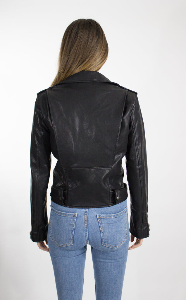 Floral Embroidered Vegan Moto Jacket