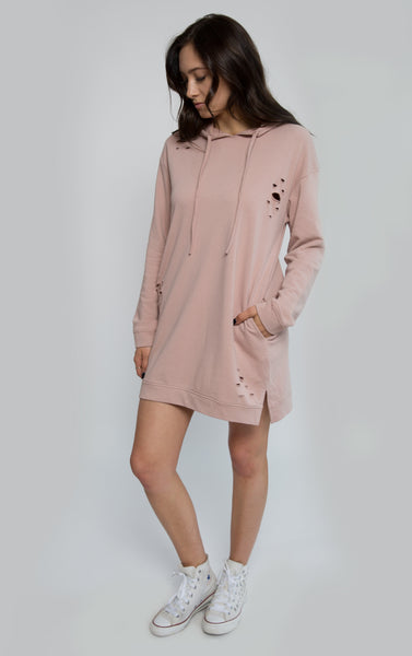 Distressed Hoodie Dress, Honey Punch - Shop Lacuna